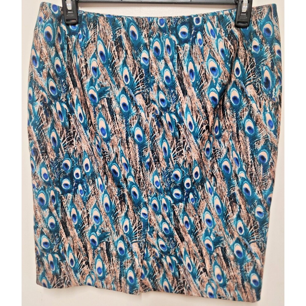 Talbots Women's 14P Petite Peacock Feather Animal Print Boho 90s Pencil Skirt - Picture 11 of 12